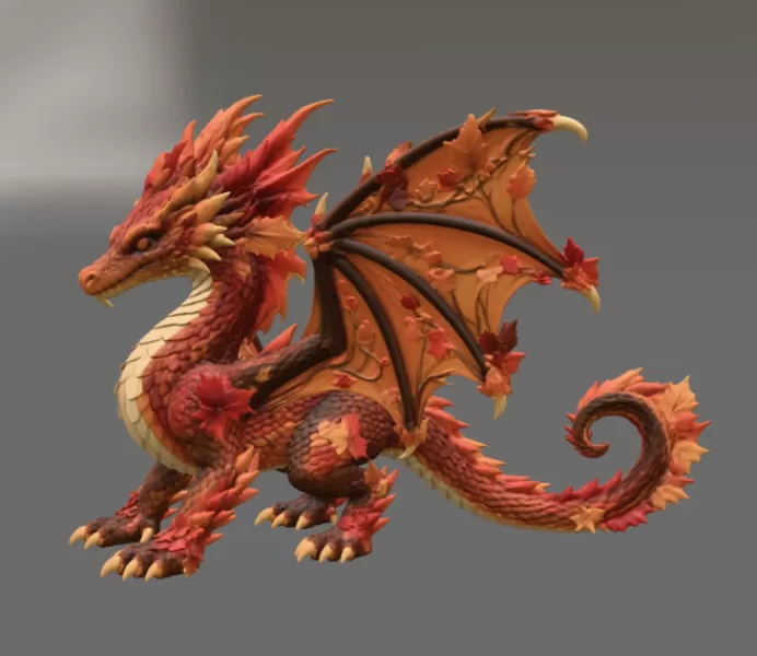 Autumn Ember Dragon STL File for 3D Print - Model preview 6