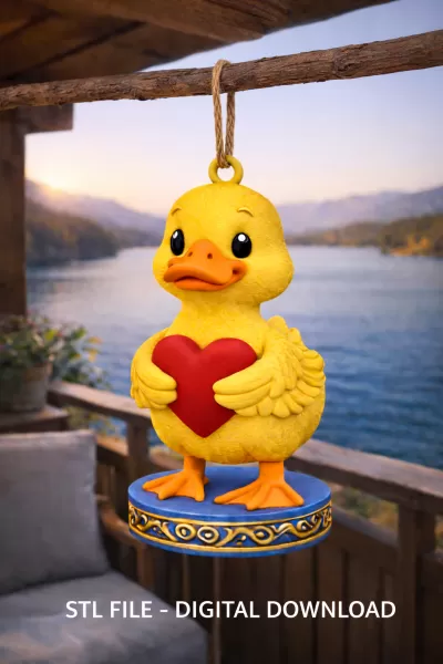 Cute Duck with Heart – 3D Printable STL File - Model preview 2
