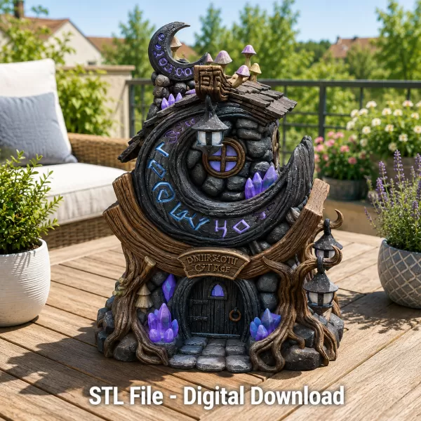 Moonlit Mystic Cottage STL File for 3D Print - Model preview 4