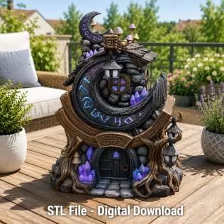 Moonlit Mystic Cottage STL File for 3D Print - Model thumbnail 4