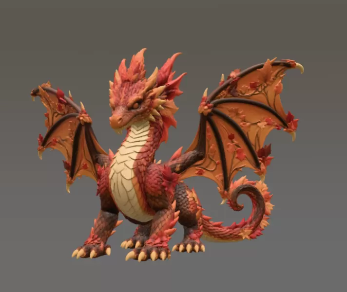 Autumn Ember Dragon STL File for 3D Print - Model preview 5