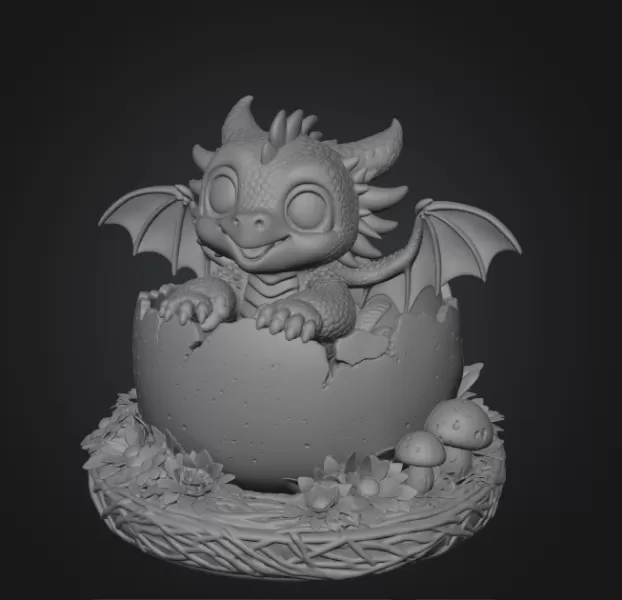 Baby Dragon in Egg – STL File for 3D Printing - Model preview 8