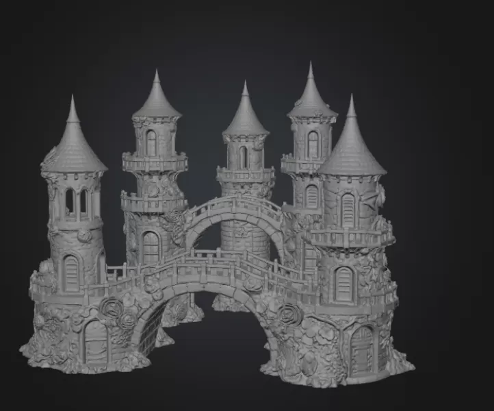 Enchanted Rose Castle Bridge Cottage STL File for 3D Printing - Model preview 8