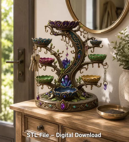 Enchanted Crystal Jewelry Tree STL File for 3D Print - Model preview 3
