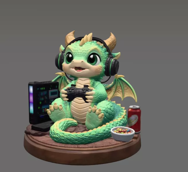 Gamer Dragon STL File for 3D Print - Model preview 1