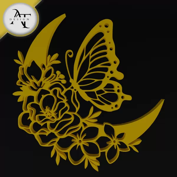 Butterfly on the Moon - 2D Wall Art Decor - Model preview 1