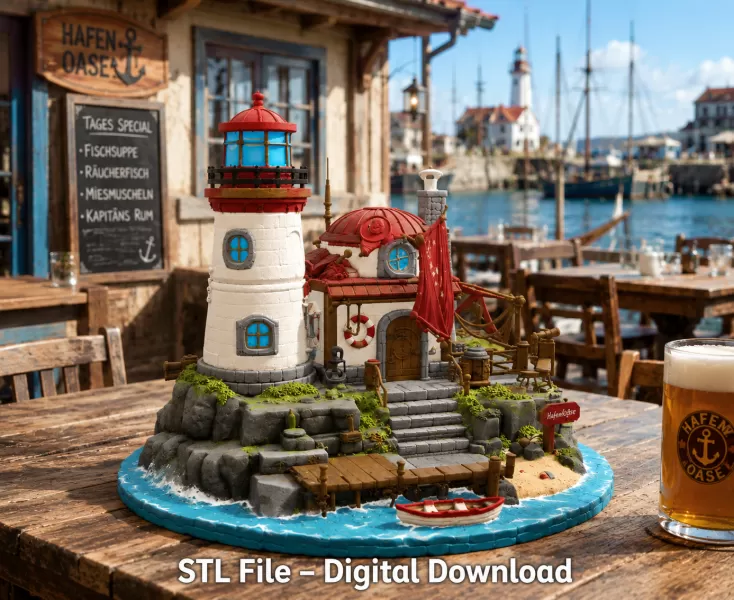 🌊 Lighthouse Harbor House STL File for 3D Print - Model preview 4
