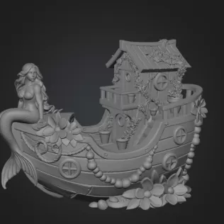 Mermaid Boat House STL File 3D Printable Fantasy Mermaid Scene - Model thumbnail 8