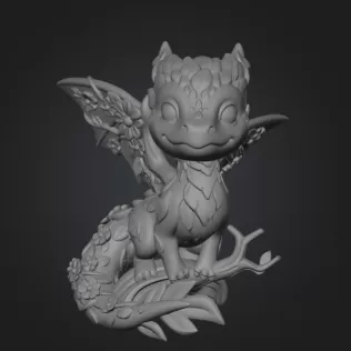 Floral Forest Dragon STL File 3D Printable Cute Fantasy Dragon - Model thumbnail 7