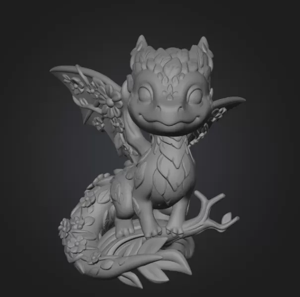 Floral Forest Dragon STL File 3D Printable Cute Fantasy Dragon - Model preview 7