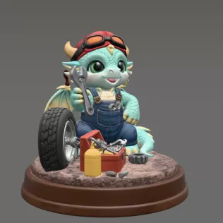 Cute Mechanic Dragon Figurine STL File for 3D Print - Model thumbnail 6
