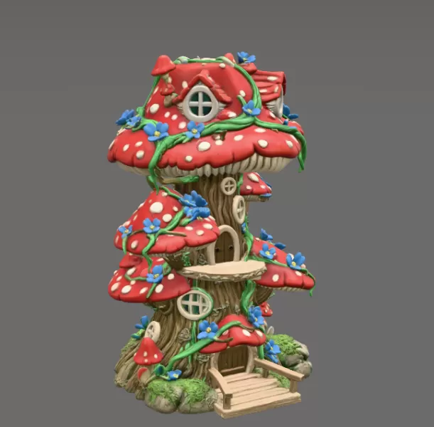 Enchanted Mushroom Village Tower STL File 3D Printable - Model preview 10
