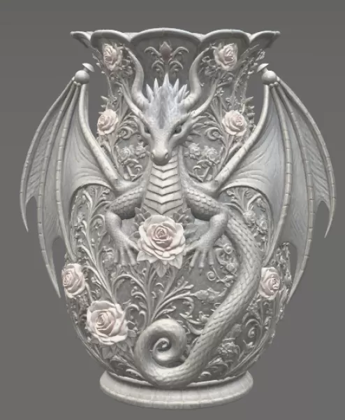 Emerald Rose Dragon Vase STL for 3D Print - Model preview 6