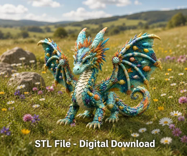 Ocean Bloom Dragon STL File for 3D Print - Model preview 1