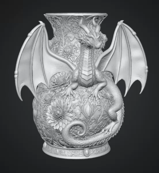 Crimson Floral Dragon Vase STL File for 3D Print - Model preview 16
