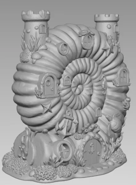 Nautilus Seashell Fantasy House – Ocean Coral Cottage STL | 3D P - Model preview 12
