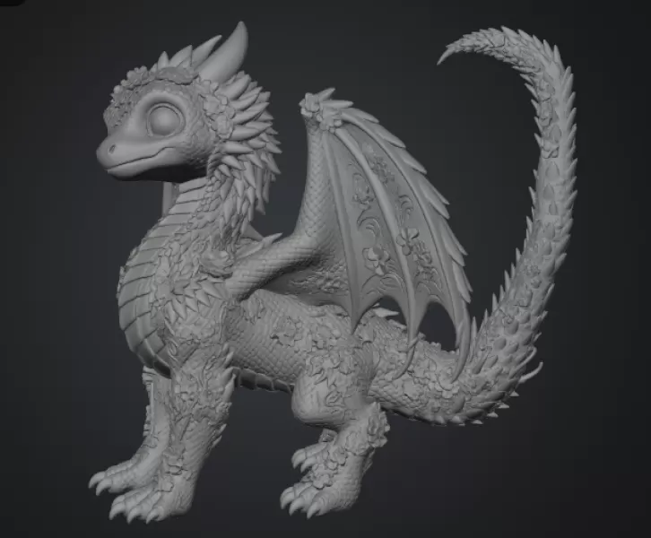 Azure Blossom Dragon STL File for 3D Print - Model preview 12