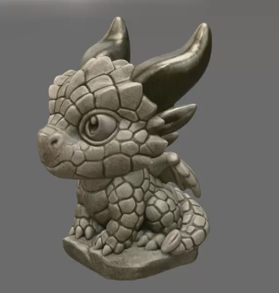 Baby Stone Dragon STL File 3D Printable Fantasy Dragon Figurine - Model preview 4