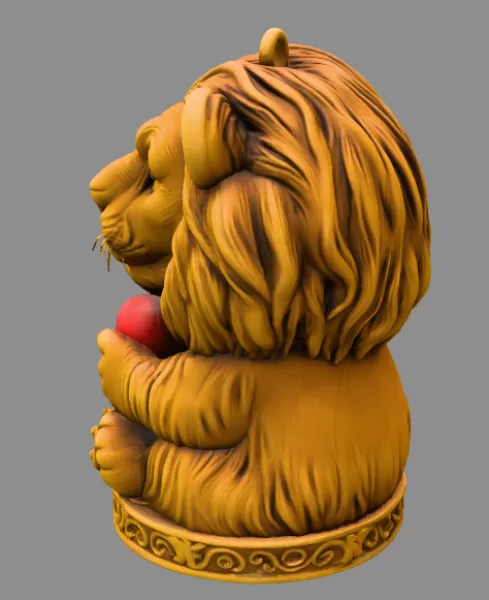 Cute Lion with Heart – 3D Printable STL File - Model preview 4