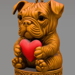 Cute Bulldog Puppy Pendant — Heart Holding Figurine - STL file - Model thumbnail 2