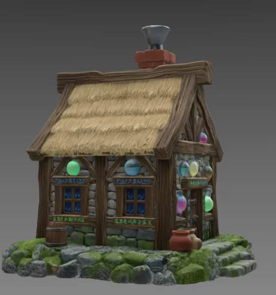 Fantasy Alchemist Cottage STL File for 3D Print - Model preview 7