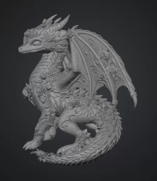 Crimson Rose Dragon STL File for 3D Print - Model preview 14