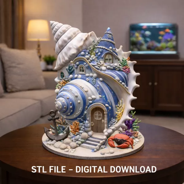 Seashell House STL File – Fantasy Ocean Shell House - Model preview 1