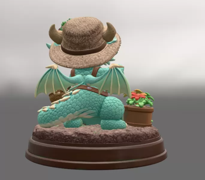 Cute Farmer Dragon Figurine STL File for 3D Printing - Model preview 5