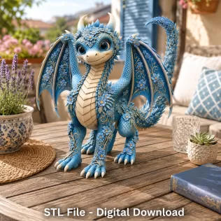 Azure Blossom Dragon STL File for 3D Print - Model thumbnail 3
