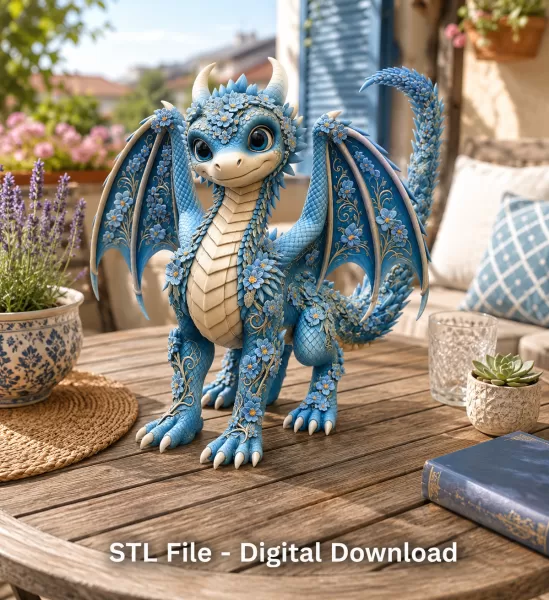 Azure Blossom Dragon STL File for 3D Print - Model preview 3