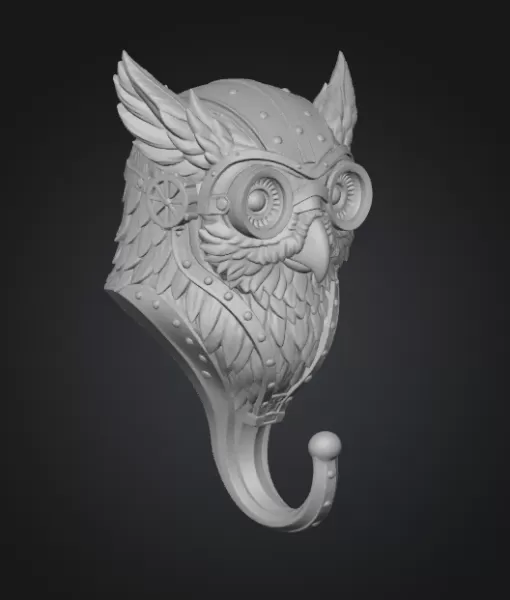 Highly detailed steampunk owl wall hook - Model preview 5