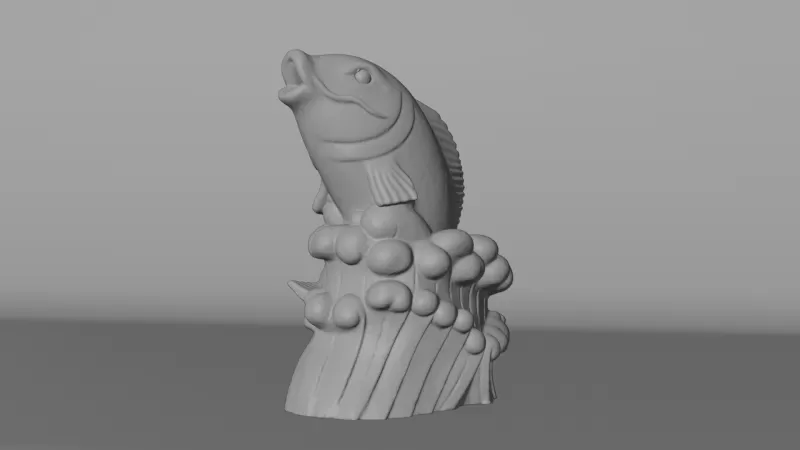 Stone Fish Sculpture -3D Model High-Quality PBR UV Mapped - Model preview 4