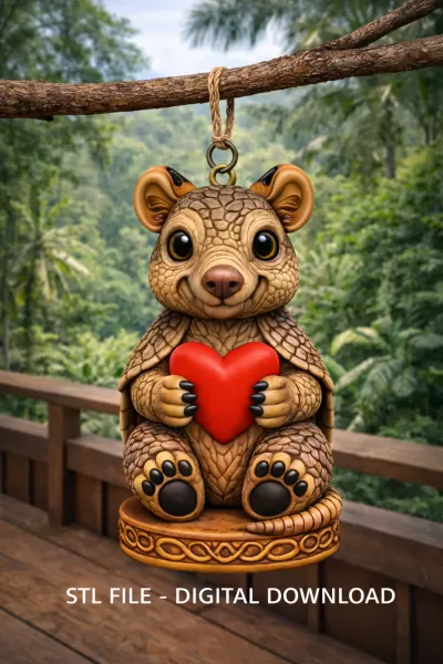 Cute Armadillo with Heart – 3D Printable STL File - Model preview 2