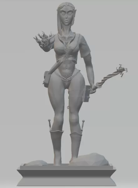 3D printed half-elf sorceress figurine for board games - Model preview 1