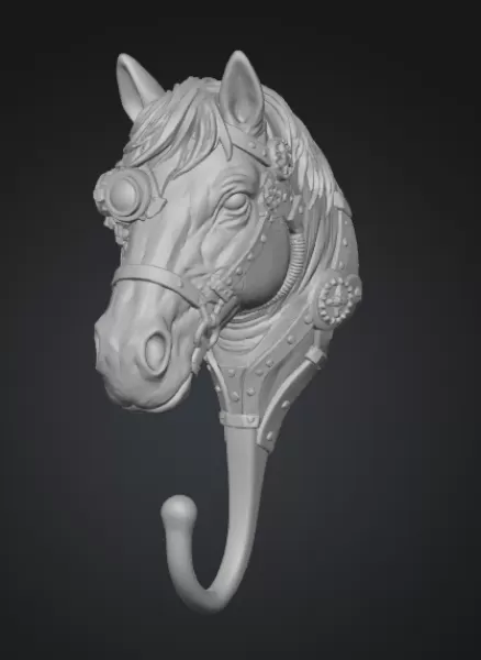 ✅ STL File Description – Steampunk Horse Wall Hook - Model preview 2