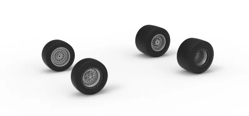 Wheel Set of Vintage Pavement Silver Crown Car Scale 1:25 - Model preview 1