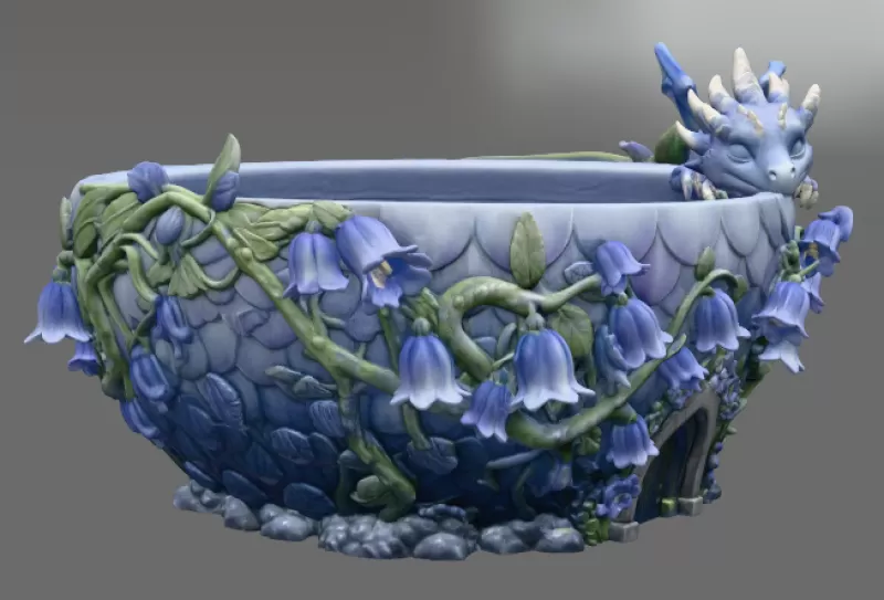 Baby Dragon Flower Bowl STL File for 3D Print - Model preview 11