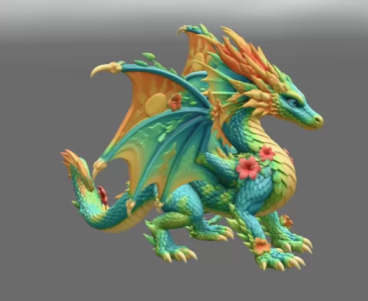 Summer Bloom Dragon STL File for 3D Print - Model preview 8