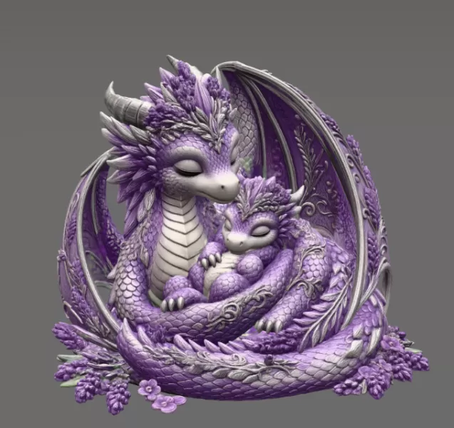 Lavender Dragon Mother and Baby STL File for 3D Print - Model preview 8