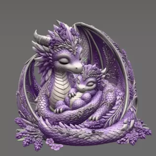 Lavender Dragon Mother and Baby STL File for 3D Print - Model thumbnail 8
