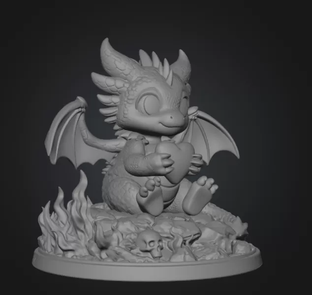 Cute Devil Dragon with Heart STL File 3D Print - Model preview 10