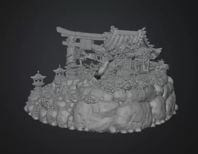 🏯 Japanese Sakura Shrine Garden STL File for 3D Print - Model preview 12