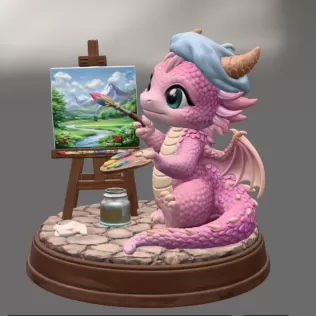 Cute Artist Dragon STL File for 3D Print - Model thumbnail 4