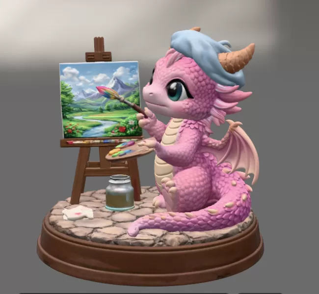 Cute Artist Dragon STL File for 3D Print - Model preview 4