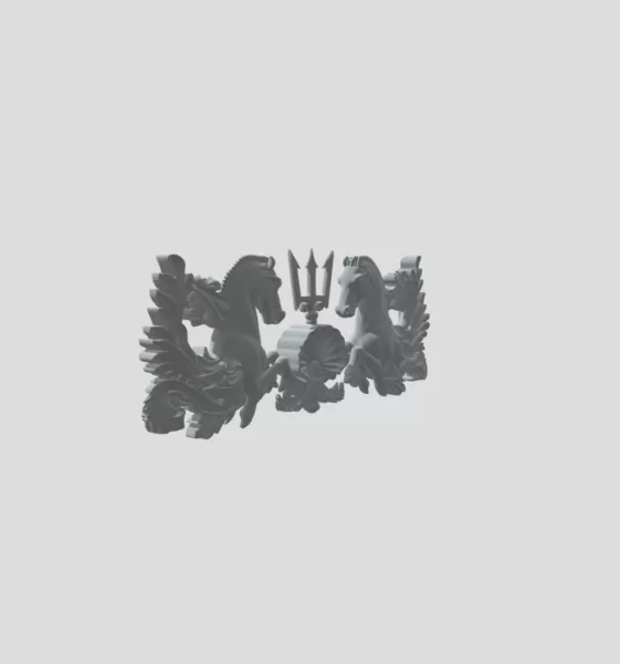 Two Horses Heraldic Crest with Trident - Model preview 4