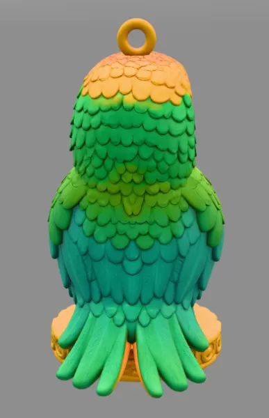 Colorful Parrot Pendant Holding a Heart – Cute Bird Pendant - Model preview 4