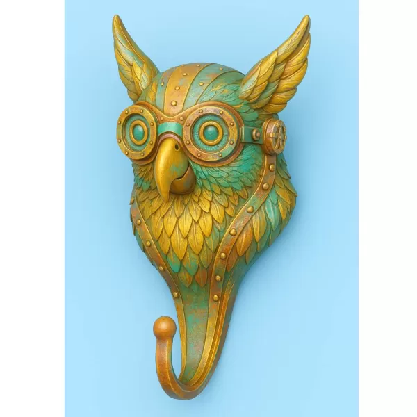 Highly detailed steampunk owl wall hook - Model preview 1