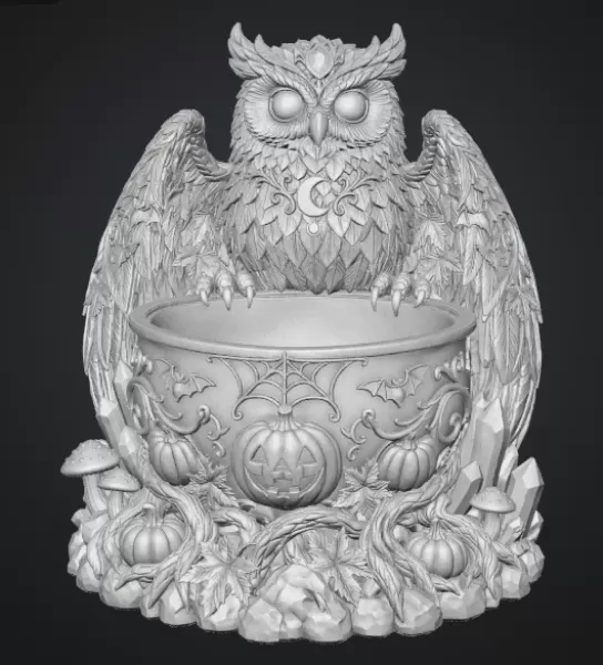 Mystic Halloween Owl Bowl STL File for 3D Print - Model preview 13