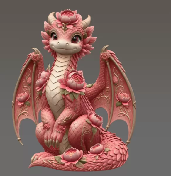 Rosé Bloom Dragon STL File for 3D Print - Model preview 10