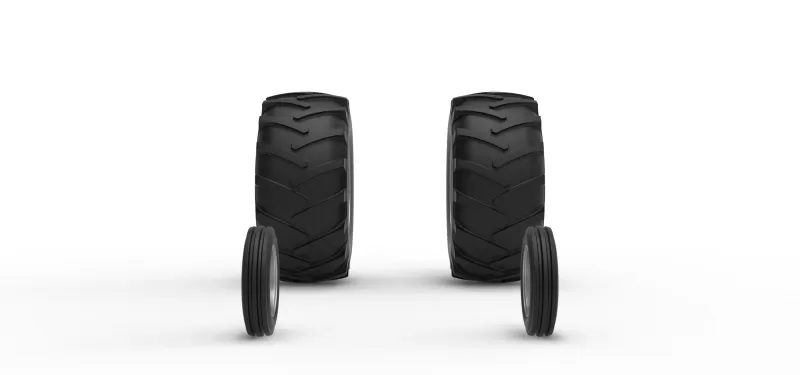 Wheel Set of Vintage Pulling tractor Version 2 Scale 1:25 - Model preview 4